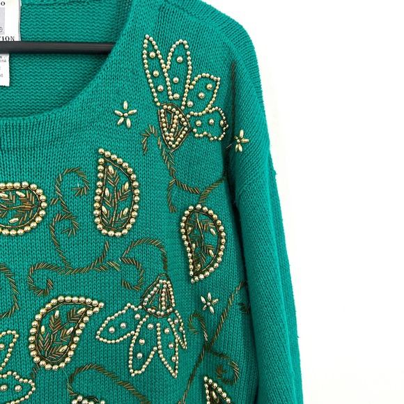 Studio Collection Womens Size Medium Vintage 90s 80s Beaded Sweater Blouse Top - Picture 4 of 9